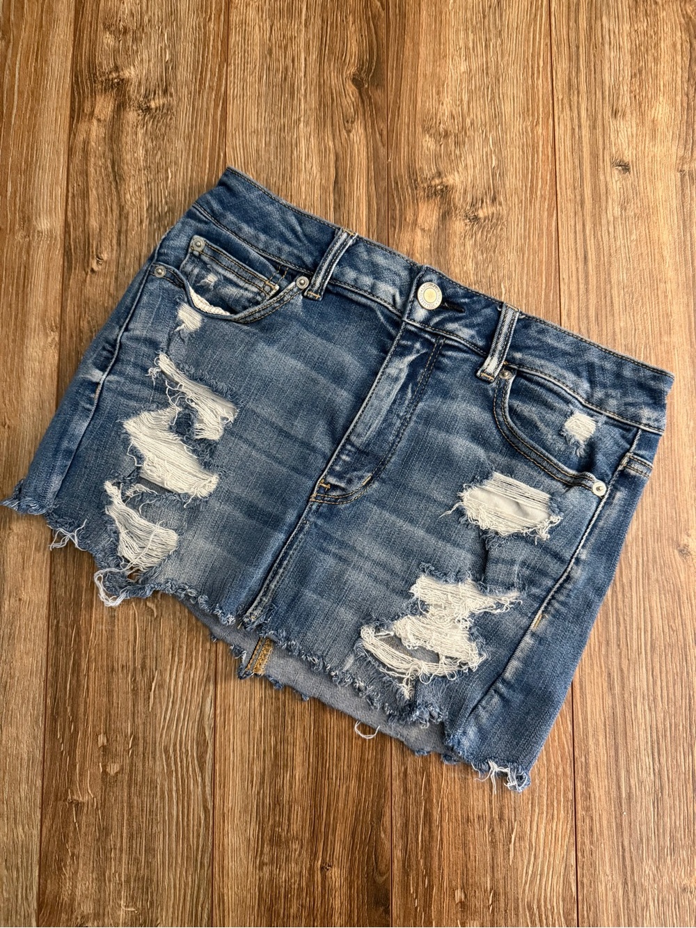 American Eagle Outfitters Distressed Blue Denim Mini Skirt